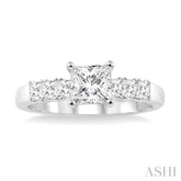1 ctw Diamond Engagement Ring with 5/8 ct Princess Cut Center Stone in 14K White Gold